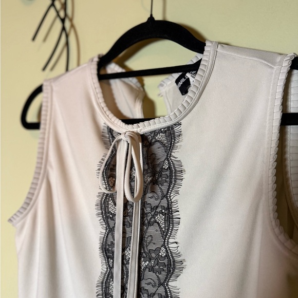 Karl Lagerfeld Career Lace White/Black Tank Ruffle Neck Small - Picture 3 of 9